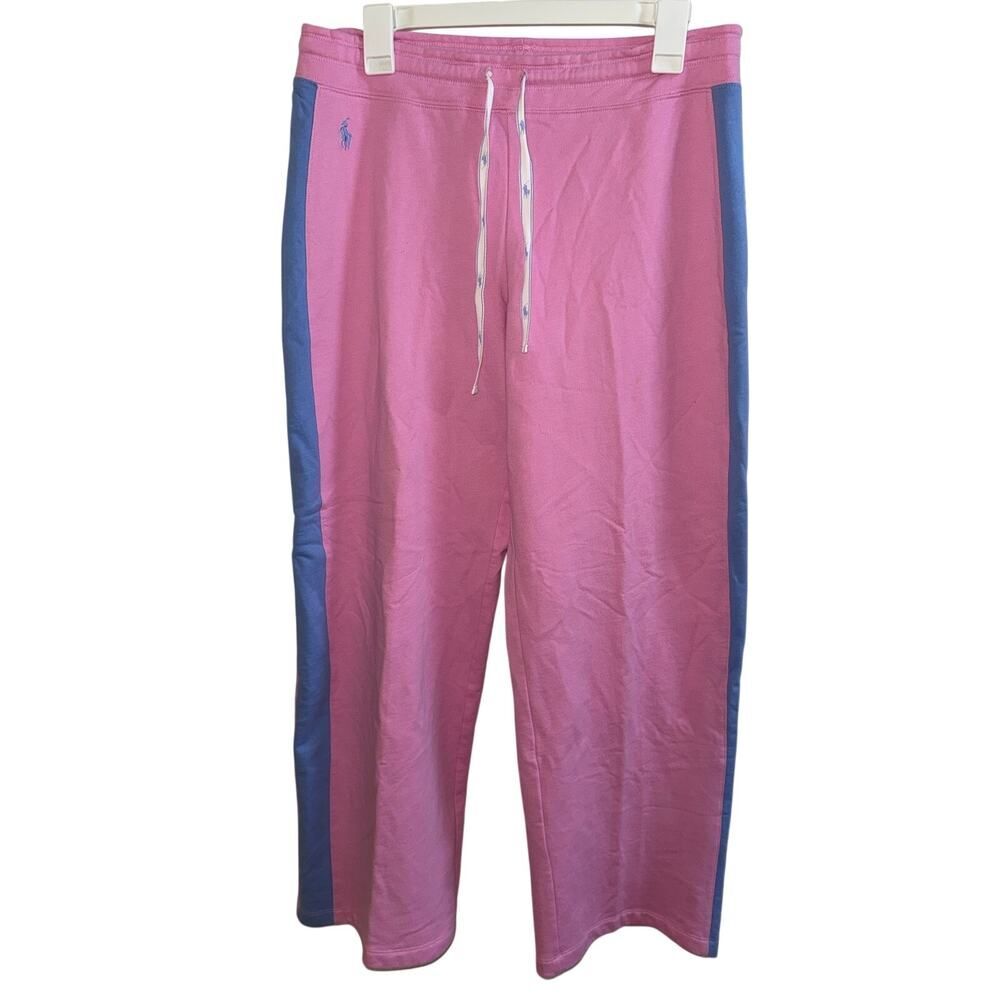 Polo Ralph Lauren Women’s Wide Leg Sweatpants Pink Blue Side Stripe M Medium